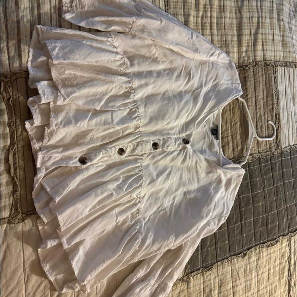 White Button-Up Ruffled Blouse